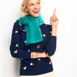 Talbots party hat Navy Sweater with Multicolor Accents